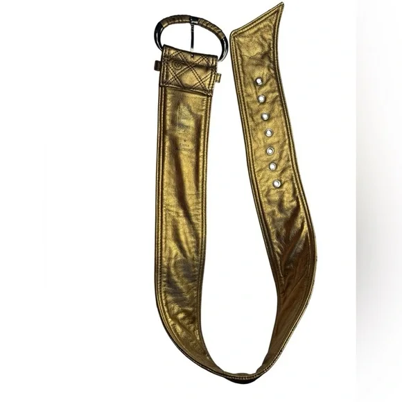 Tracy Porter gold Metallic all Leather Belt size medium NEW - Picture 6 of 12
